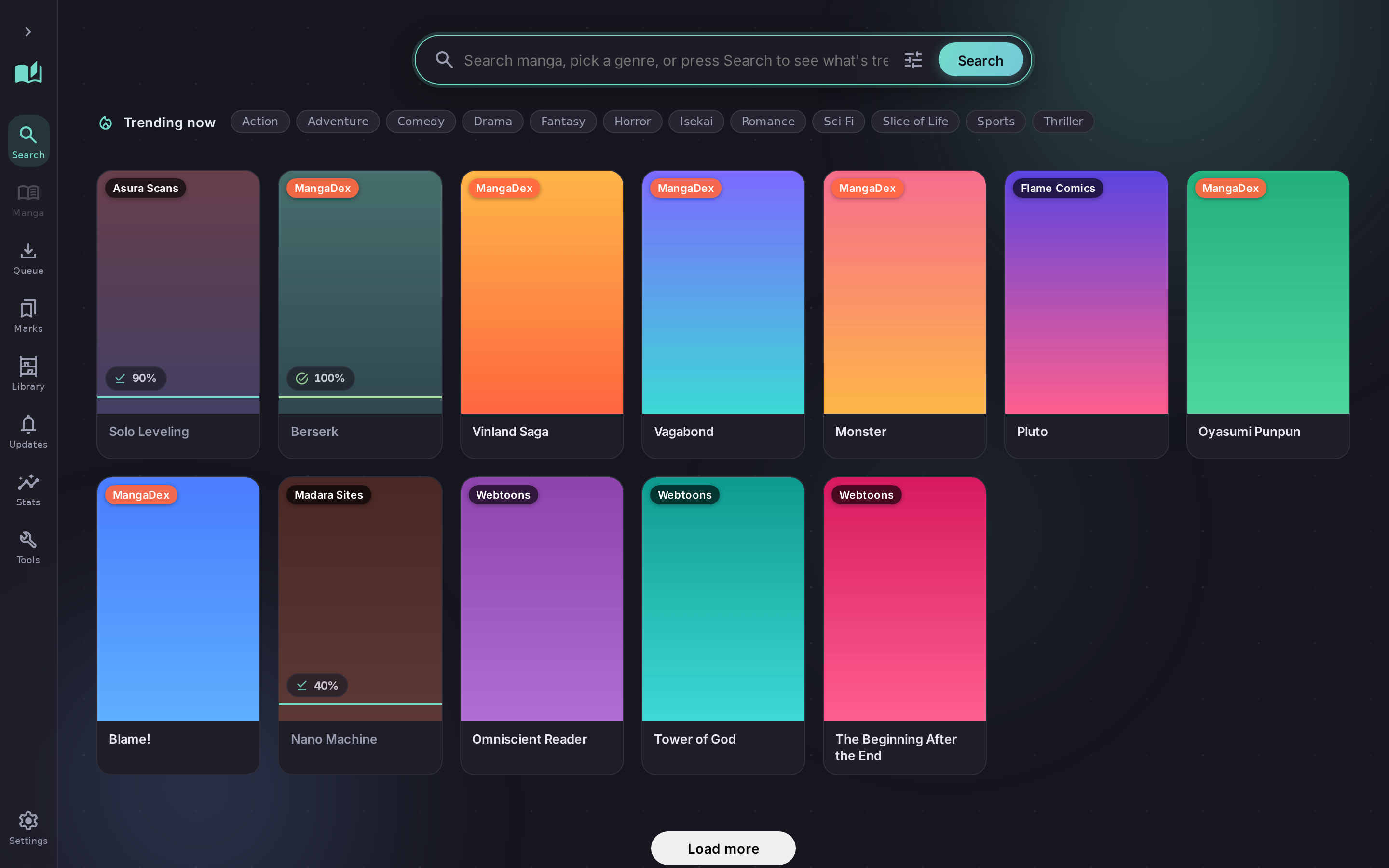 MangaDL search results in a cover grid
