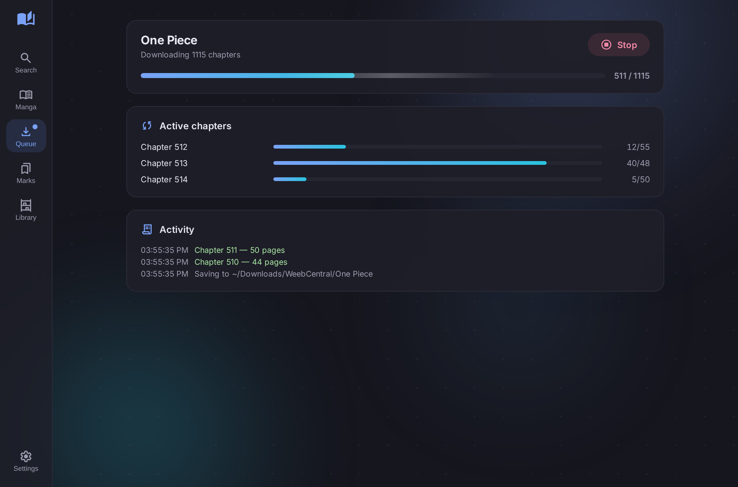 GUI downloads queue