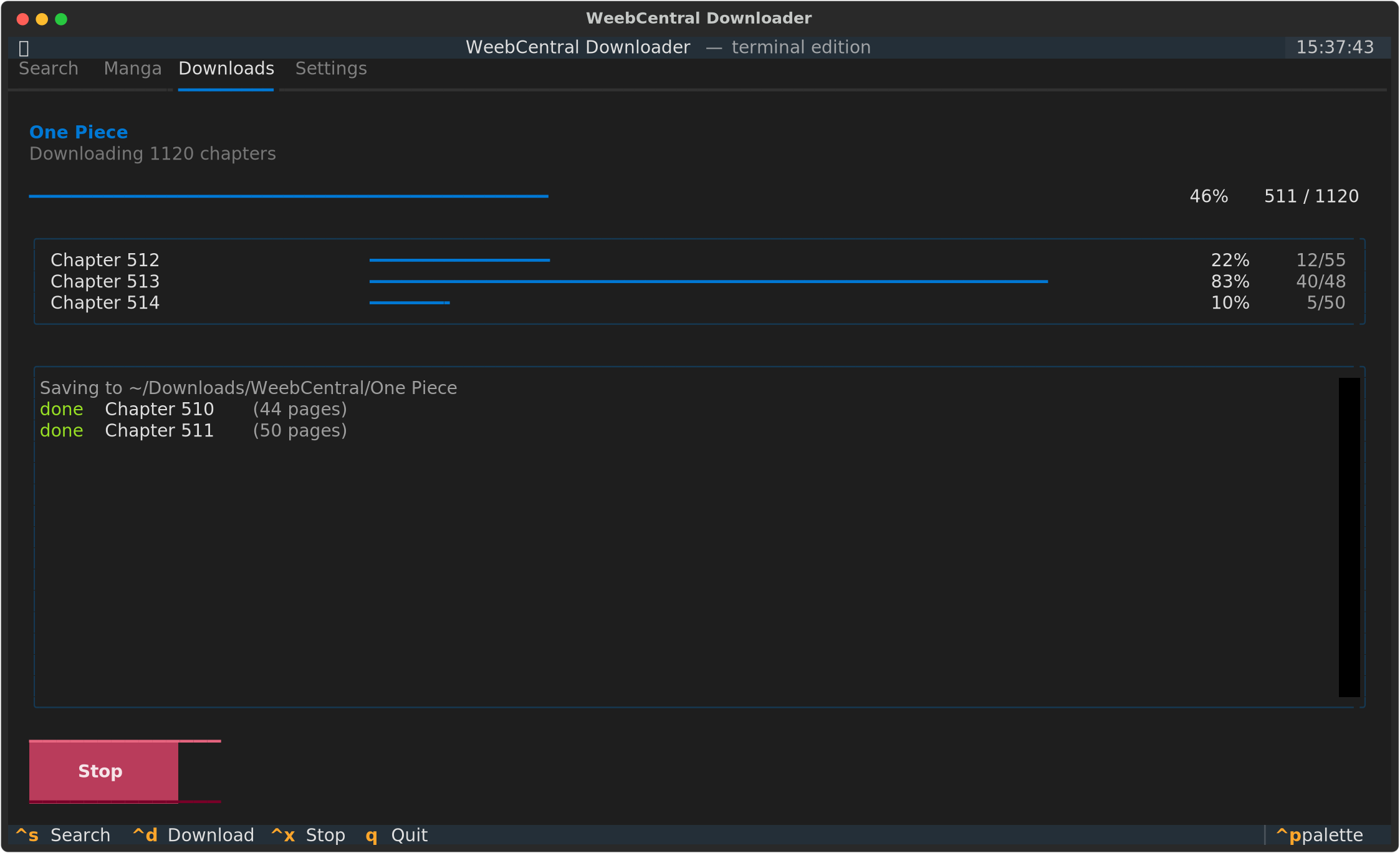 TUI downloads tab